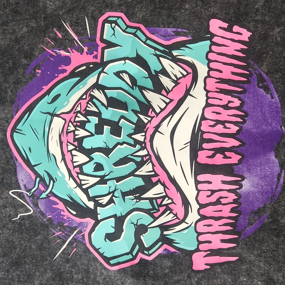 L Shreddy Lyfe Thrash Everything Shark Jaws Hoodie Acid Wash Boat Beach Fishing